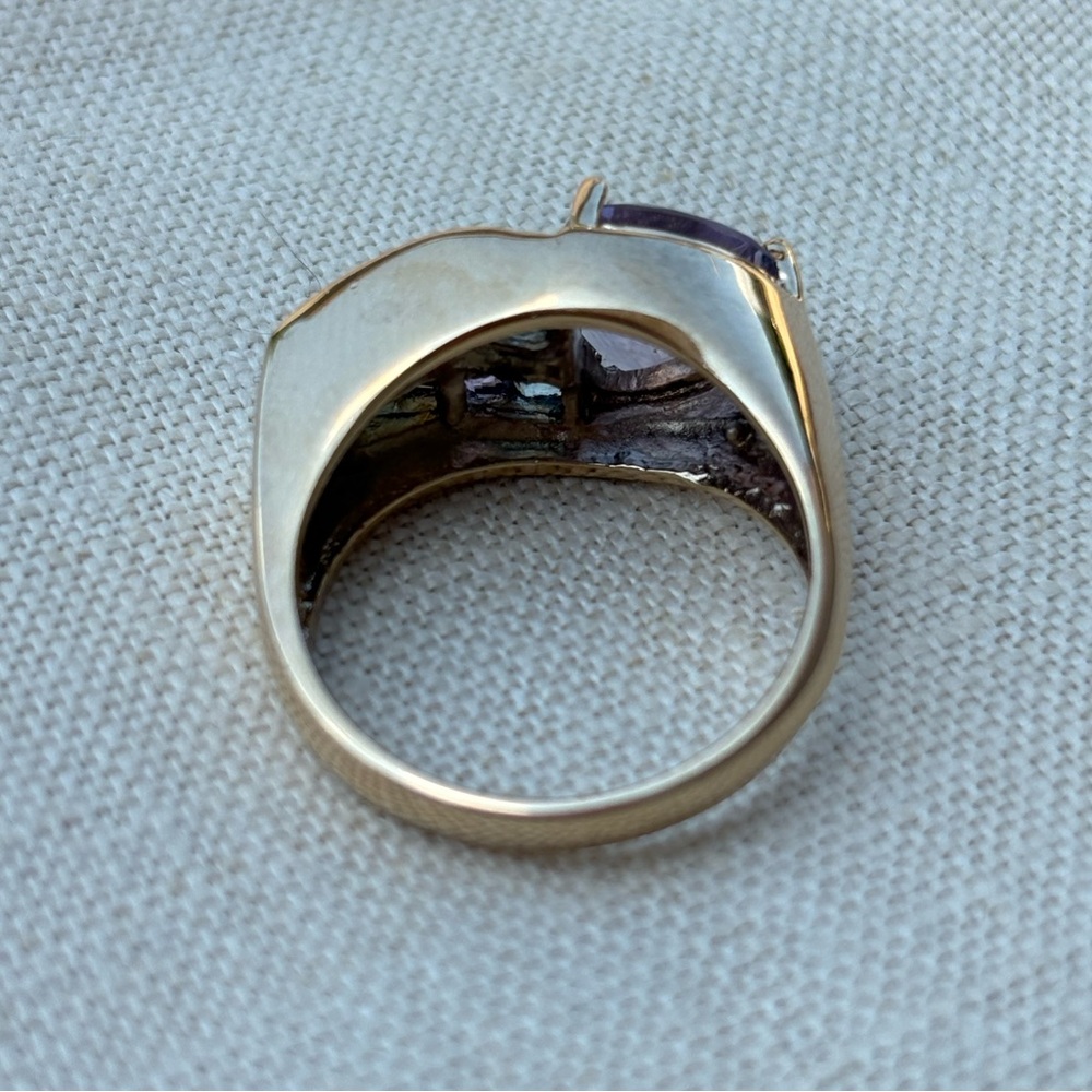 Gold Over Sterling Silver Rainbow Multi Stone Statement Ring - Picture 7 of 8